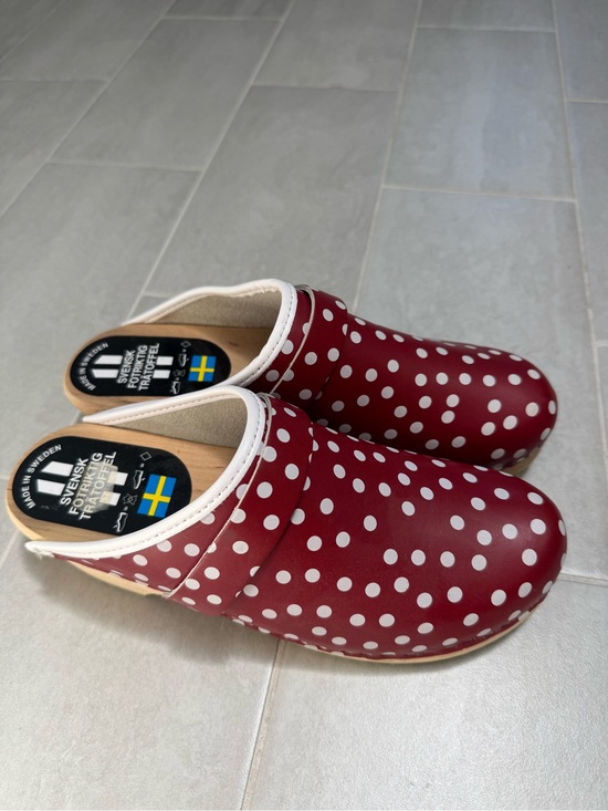 Shoes - Swedish Wooden Clogs with Red & White Polka Dots